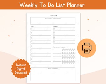Weekly To Do List Planner / Printable Weekly To Do List Page/ Printable Digital Download for Organization/ Productivity Page Printable