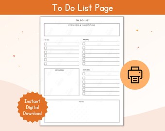 To Do List Page / Printable To Do List / Printable Digital Download for Organization/ Productivity Page Printable / To Do List