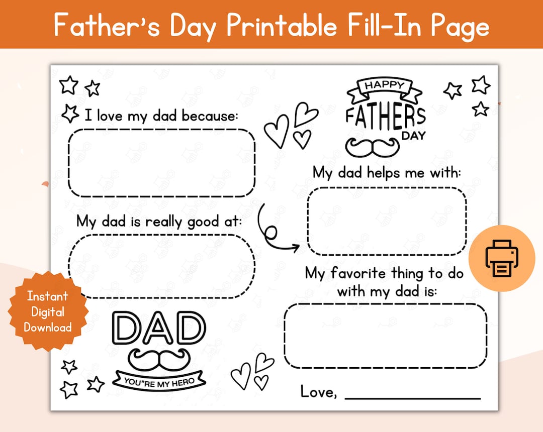 Father's Day Fill-in Card / Printable Father's Day Fill in Page / All ...