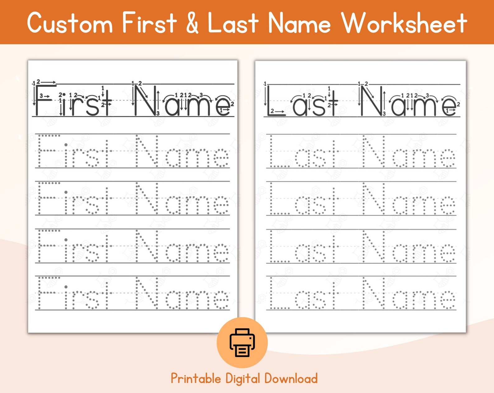 Name Tracing Custom Worksheet / First & Last Name Tracing Name Etsy