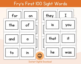 Fry's 100 First Sight Words Flash Cards / Printable First 100 Sight Words Flash Cards / Kindergarten Sight Words / 1st Grade Sight Words
