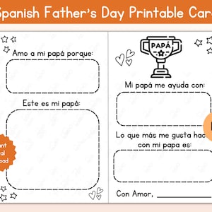Cartão espanhol do Dia dos Pais / Día del Padre Cartão colorido para colorir do Dia dos Pais para impressão / Cartão tudo sobre o pai com mensagens em espanhol