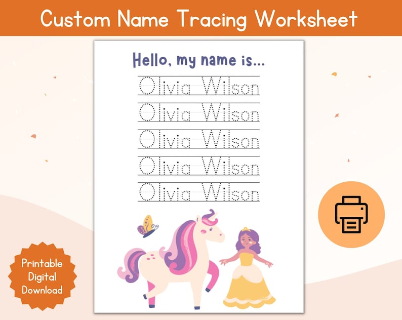 Name Tracing Custom Worksheet / Personalized First & Last Name Etsy