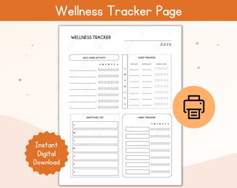 Wellness Tracker Page / Printable Wellness Tracker / Printable Digital Download for Organization/ Productivity Page Printable
