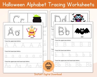 Halloween Alphabet Tracing Worksheets A-Z / ABC Halloween Tracing Workbook /Printable Preschool & Kinder Worksheets /Alphabet Trace