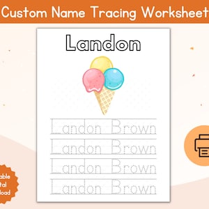 Name Tracing Custom Worksheet / Personalized First Name Tracing Name Worksheet / Name Tracing Printable / Ice Cream Worksheet
