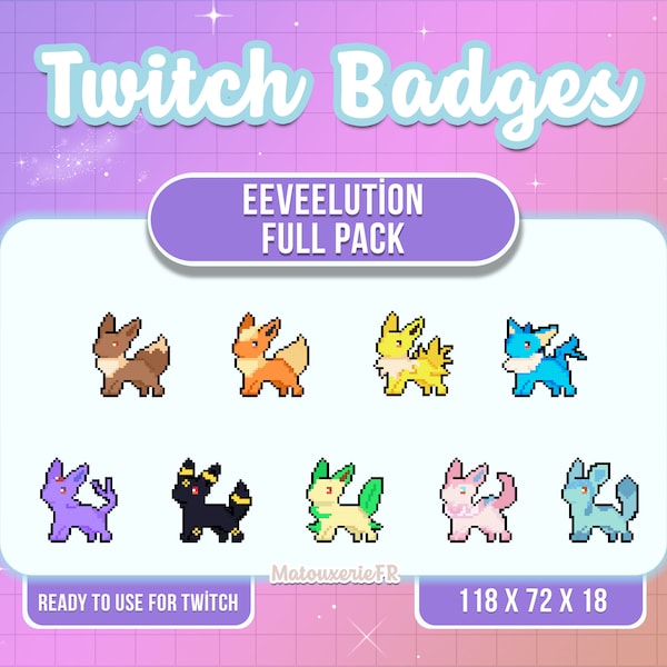 Eevee Pokemon Cute Twitch Sub Badges ~ Stream Subscriber | Discord | Pixel Art Badges | Channel Badges | Eeveelution Mega Bundle