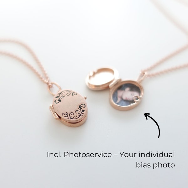 Halskette mit kleinem Medaillon und deinem individuellen BTS Bias-Foto | Sterling Silber rosévergoldet