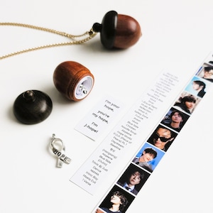 J-Hope inspirierte Eichel-Halskette mit Fotostreifen, Hope-Symbol, Diskografie | Edelstahlkette in Silber oder Gold | Hobipower Kette | BTS