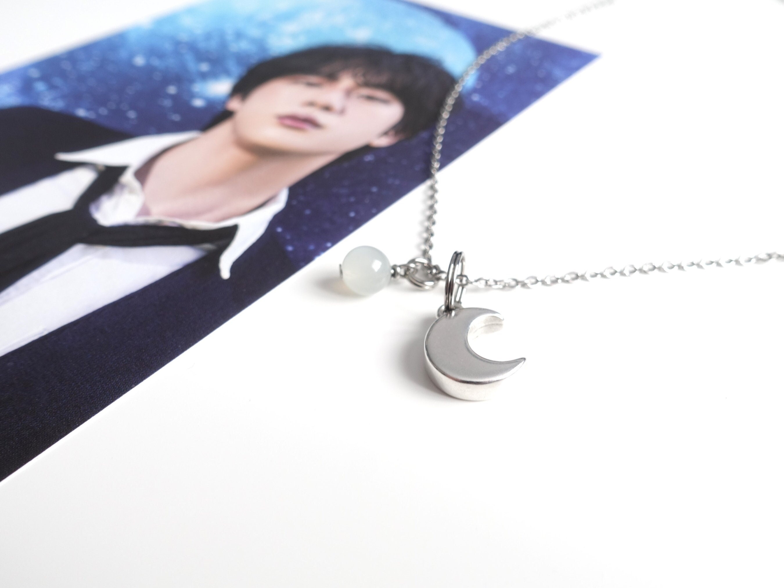 BTS Jin Necklace Moon With Genuine Moonstone “welcome Back