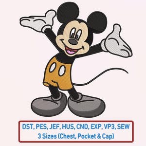 Disney Embroidery Design | Mickey Mouse Embroidery Design | Disney Family Embroidery Design | Mickey Embroidery Design (Hat, Pocket & Chest)