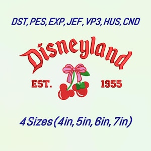 Disneyland Embroidery Design, Vintage 1955 EST Logo, Mickey Cherry Bow Patch, Retro Disney Machine Embroidery File