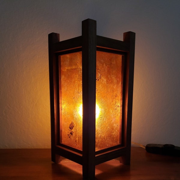 Craftsman Style, Japanese Inspired Lantern / Handcrafted / Walnut & Amber Mica