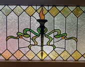 Large Salvaged Vintage Stained Glass Led Window Torch Flame Ribbonry Privacy Window American Victorian Stained Glass Window
