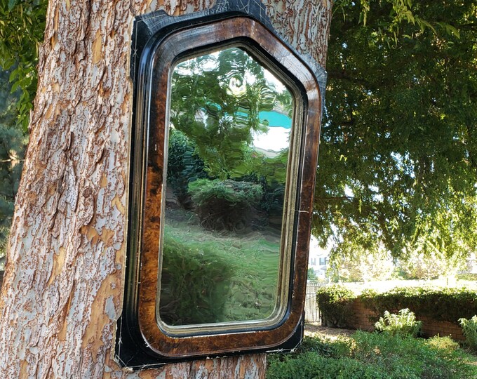 Antique Rustic Wall Mirror / Circa 1870 / Vintage Wood Framed Western