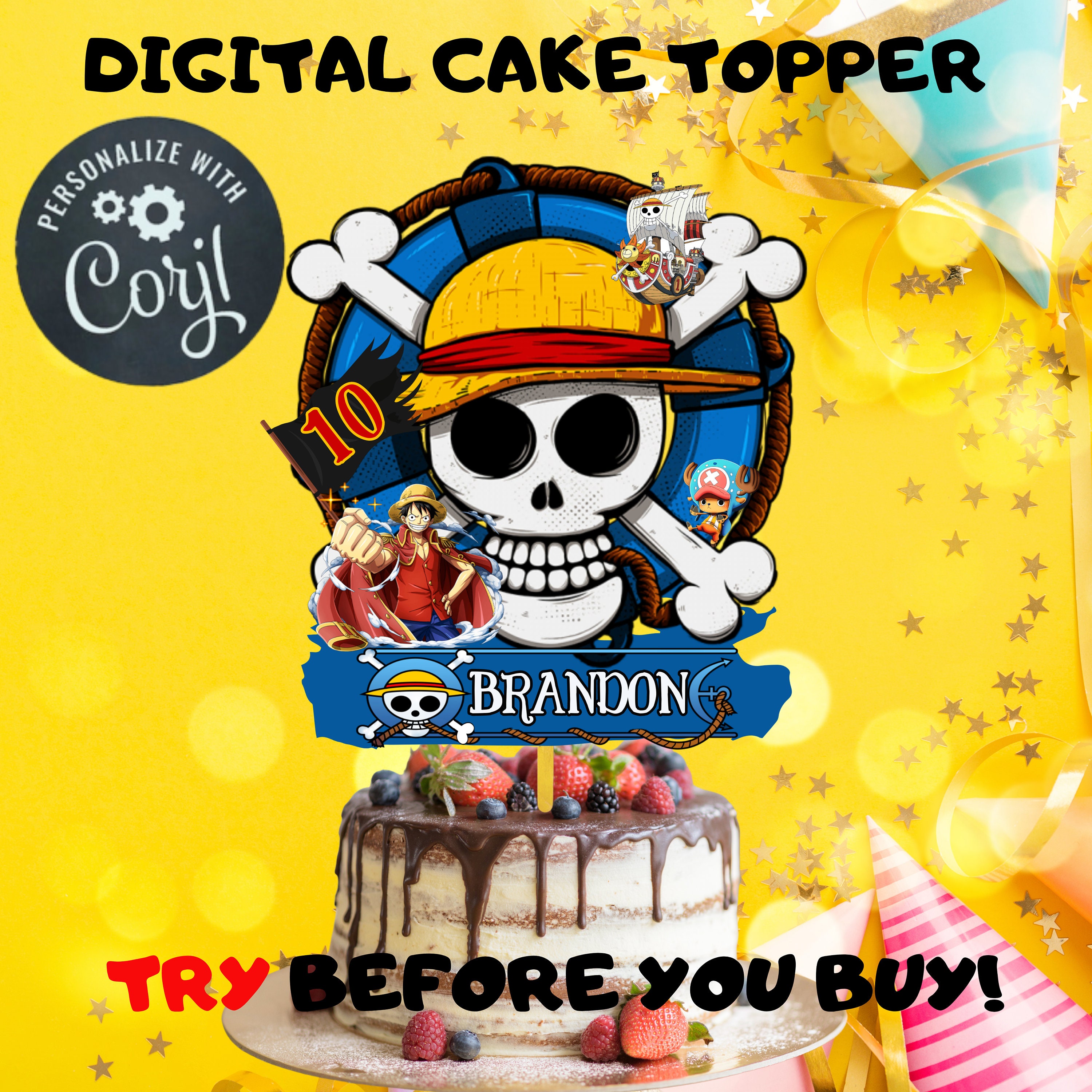 One Piece Anime Kids Happy Birthday Acrylic Cake Topper Party Decor Cake  Stand