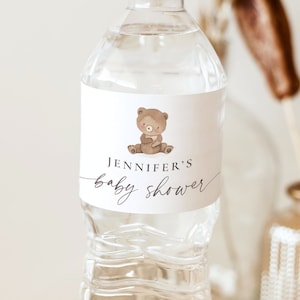 REMI Teddy Bear Water Bottle Label, Baby Bear Water Bottle Label, Neutral Baby Shower, Editable Bottle Label Template, Baby Shower Favor