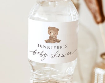 REMI Teddy Bear Water Bottle Label, Baby Bear Water Bottle Label, Neutral Baby Shower, Editable Bottle Label Template, Baby Shower Favor