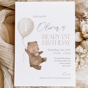 Mein Beary erster Geburtstag einladen, Beary erste Geburtstagseinladung, Beary Geburtstagseinladung, Beary alles Gute zum Geburtstag, Beary 1. Geburtstag einladen