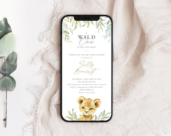 Lion Baby Shower Evite Template, Safari Baby Shower Electronic Invitation, Gender Neutral Baby Shower Text Invite, Instant Download, THEO