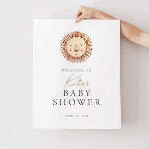 KEI Boho Lion Welcome Sign Poster, Editable Lion Welcome Sign, Safari Welcome Sign Template, Shower Sign, Instant Download, Edit with Corjl
