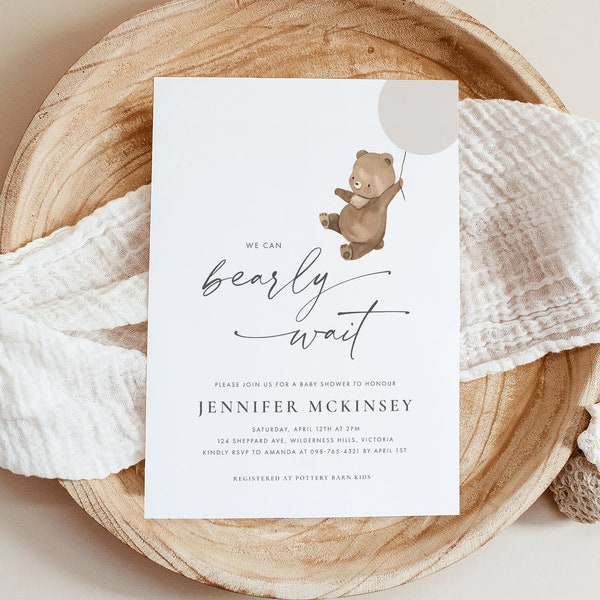 We Can Bearly Wait Invitation, We Can Bearly Wait Baby Shower, Teddy Bear Baby Shower Invitation, We Can Bearly Wait Invite, REMI