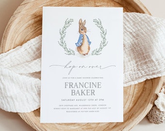 PETER Rabbit Baby Shower Invitation Template, Minimalist, Editable Rabbit Baby Shower Invite, Printable Baby Bunny Invite, Instant Download