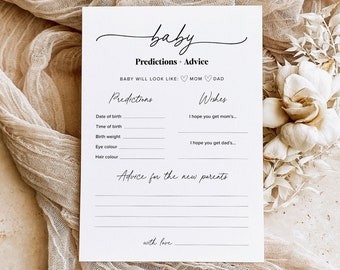 Kaarten met voorspellingen en advies voor babyshowers | Minimalistische sjabloon (digitale download)