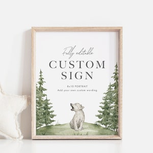 Adventure Wolf Custom Sign, Editable Wolf Custom Poster, Printable Adventure Baby Shower Sign, Forest Custom Sign, Great Outdoors KENJI