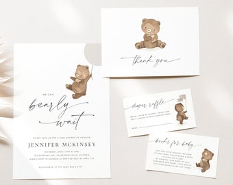 We Can Bearly Wait Invitation Bundle, We Can Bearly Wait Baby Shower, Teddy Bear Baby Shower Invitation, We Can Bearly Wait Invite Set, REMI