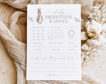 Juego de baby shower de Peter Rabbit, predicciones y tarjetas de consejos (descarga digital)