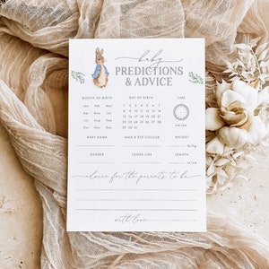 Cartes de prédictions et de conseils pour bébé, Jeux de baby shower Beatrix Potter, Conseils aux parents, Souhaits pour bébé, Baby Shower Peter Rabbit, PETER