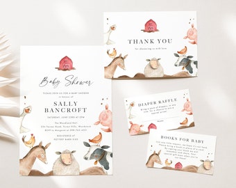 Farm Baby Shower Invitation Bundle, Barnyard Baby Shower, Baby Animals Baby Shower Invite, Barn Animals Baby Shower Invite, WILL