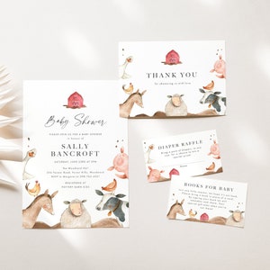 Farm Baby Shower Invitation Bundle, Barnyard Baby Shower, Baby Animals Baby Shower Invite, Barn Animals Baby Shower Invite, WILL