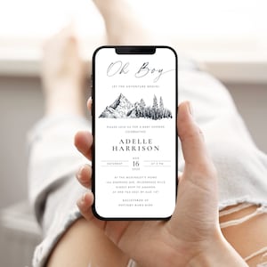 Adventure Baby Shower Electronic Invitation, Minimalist Baby Shower Evite, Mountains Baby Shower Phone Invitation, Digital Invitation, JONAH
