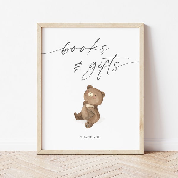 REMI Teddy Bear Books and Gifts Sign Template, Editable Brown Bear Books and Gifts Sign, Gender Neutral Books Printable, Instant Download