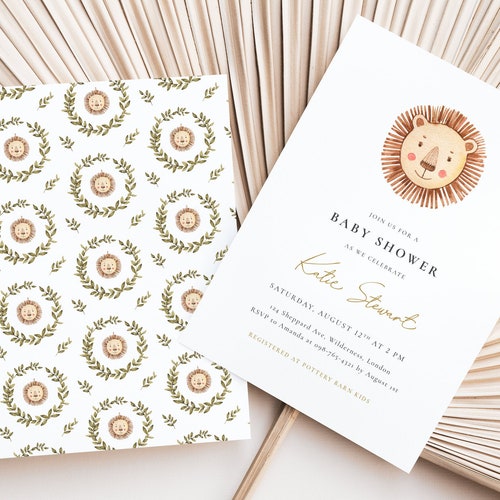 Printable Lion Baby Shower Invitation Template Watercolor - Etsy