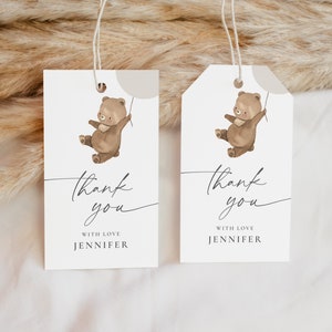 REMI Teddy Bear Favor Tag Vorlagen, Baby Shower Danke Tags, niedlicher Bär Geburtstag Tag, bearbeitbarer Baby Bär Tag, druckbare moderne Geschenk Tag