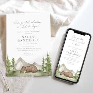 Bear Baby Shower Evite, Adventure Baby Shower Electronic Invitation, Editable Wilderness Text Invite, Bear Cub Baby Shower Invitation, BODHI