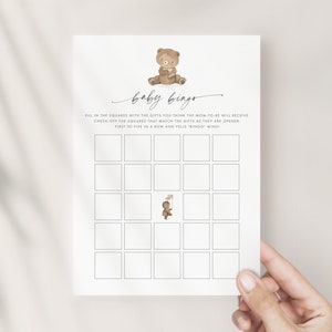 REMI teddybeer baby bingo, baby shower spel, DIY baby afdrukbaar spel, baby bingo direct downloaden, leuke feestactiviteit, bewerkbare sjabloon
