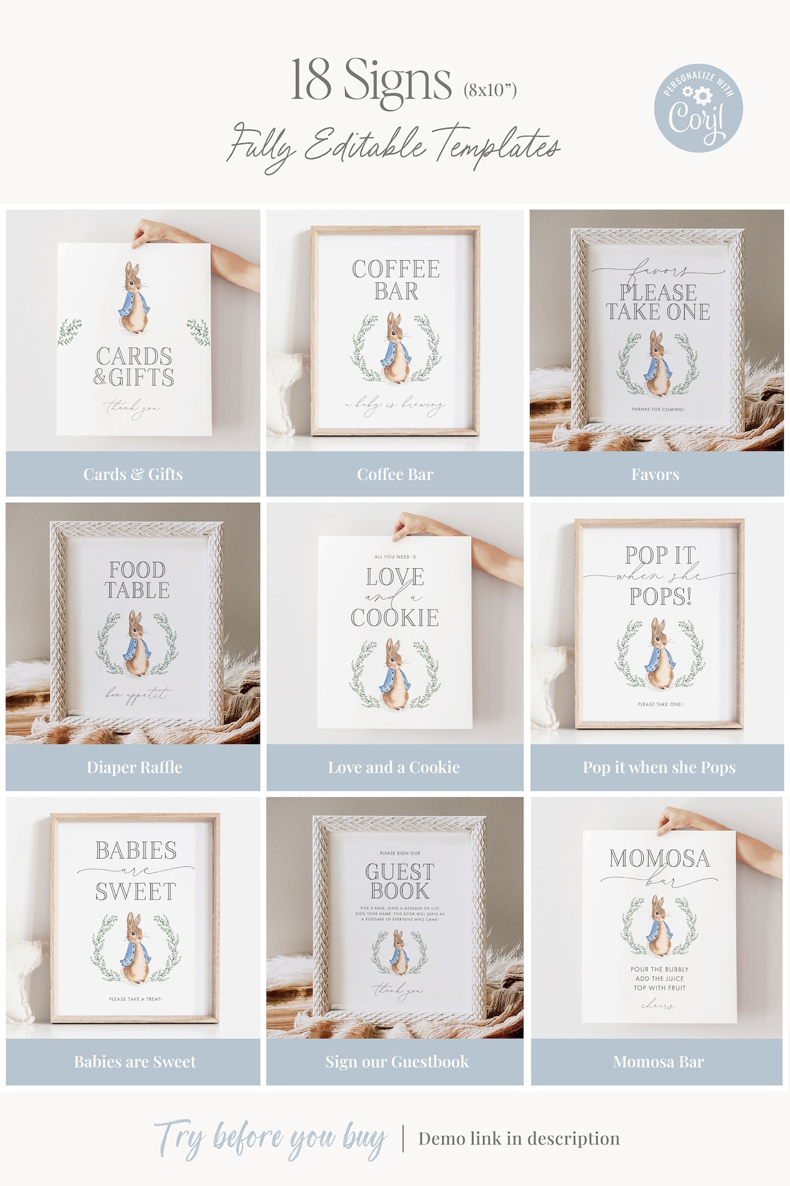 Peter Rabbit Baby Shower Signs, Watercolor Prints (digital Download) - Etsy