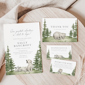 KENJI Wolf Pups Baby Shower Invitation Set, Adventure Baby Shower, Neutral Baby Shower, Diaper Raffle, Book, Editable, Download, Template