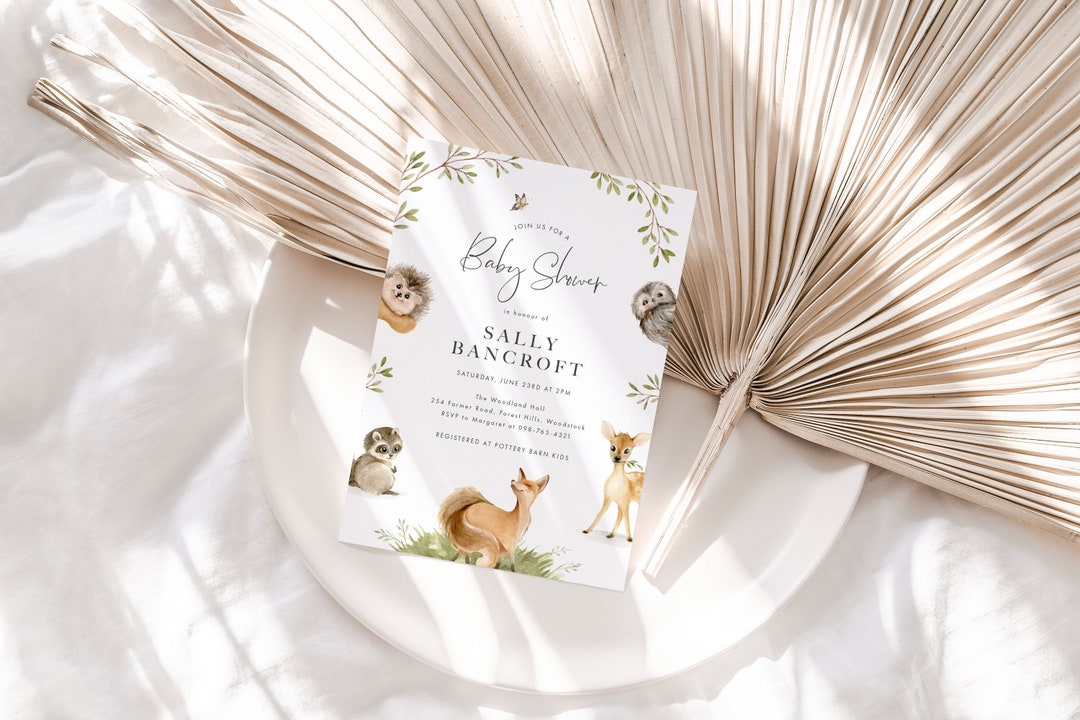 CARTER Forest Friends Baby Shower Invitation Template, Editable