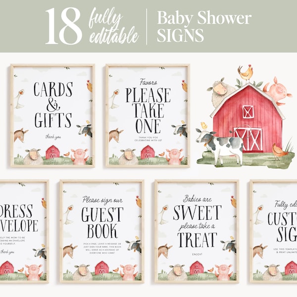 Barnyard Baby Shower Signs, Farm Animals Baby Shower Signs, Baby Animals Baby Shower, Farm Baby Shower, Baby Shower Signs Animals, BY1-BS