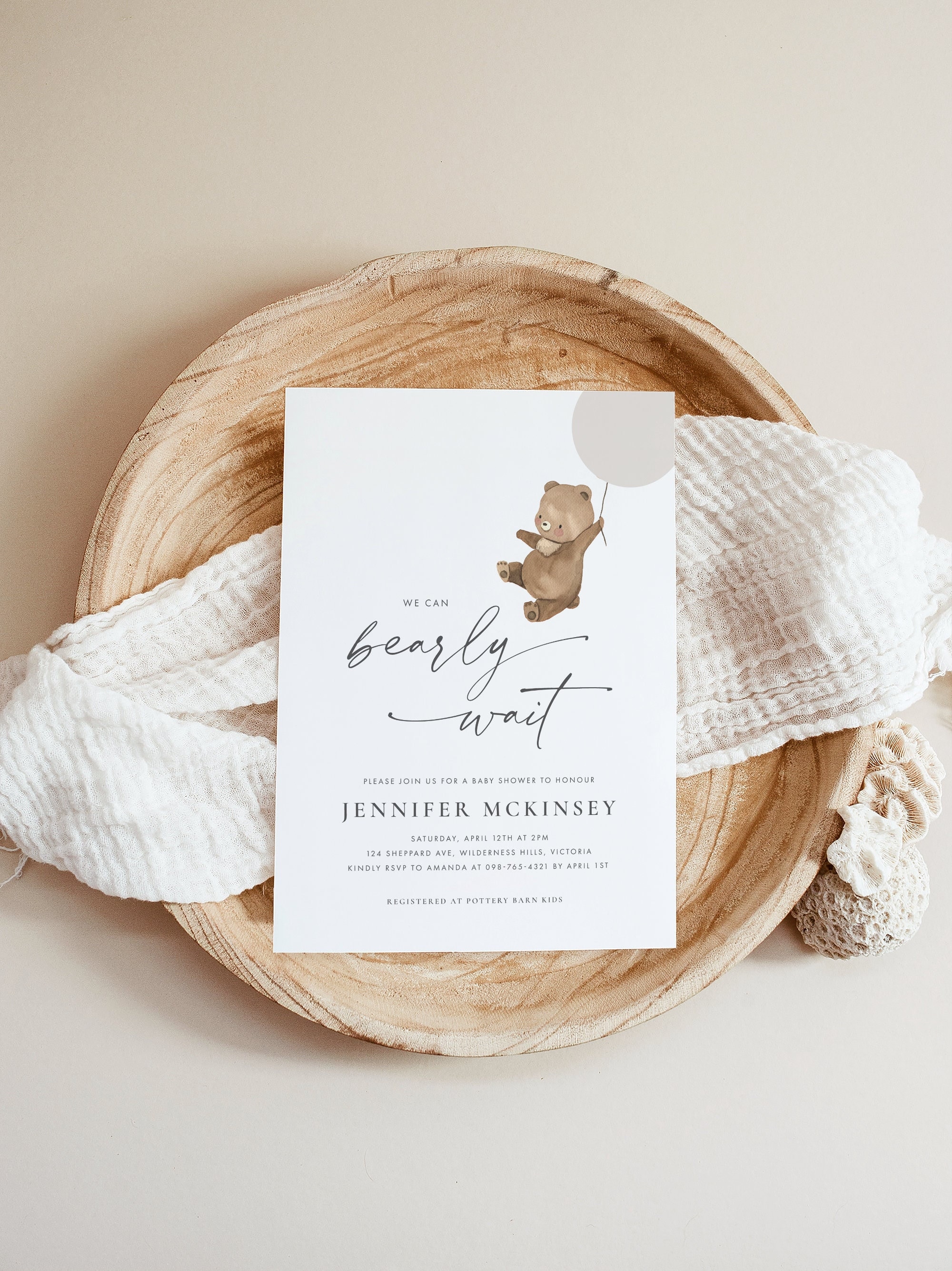 We Can Bearly Wait Invitation, We Can Bearly Wait Baby Shower, Teddy Bear Baby Shower Invitation, We Can Bearly Wait Invite, REMI
