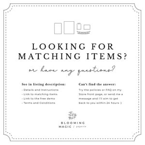 May include: Black and white graphic with the text "LOOKING FOR MATCHING ITEMS? or have any questions?"  The graphic also includes a list of details and instructions for finding matching items, as well as information on how to contact the seller if you have any questions.