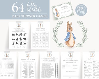 Juegos para baby shower de Peter Rabbit, con temática de Beatrix Potter (Descarga digital)