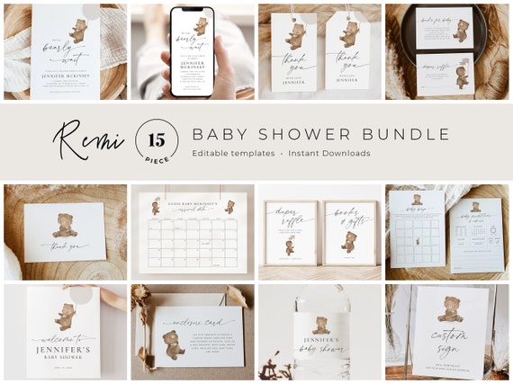 We Can Bearly Wait Invitation, We Can Bearly Wait Baby Shower Games, Teddy Bear Baby Shower Signs, We Can Bearly Wait Invite Set, REMI