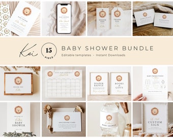 KEI Boho Lion Baby Shower Bundle, Safari Baby Shower, Printable Lion Baby Shower Templates, Lion Baby Shower, Editable Baby Shower Templates