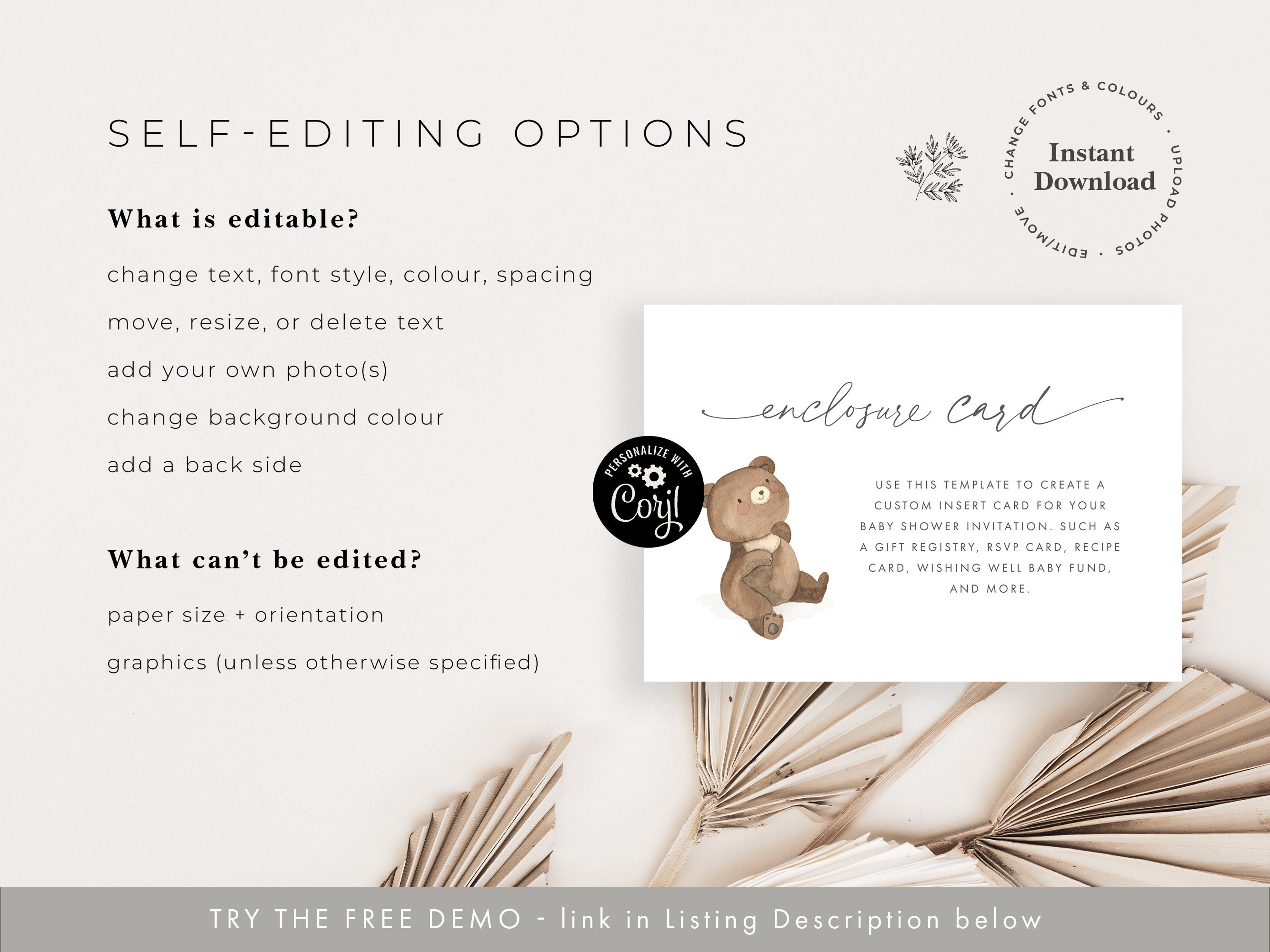 Teddy Bear Enclosure Card Template, Cute Bear Note Card (instant ...